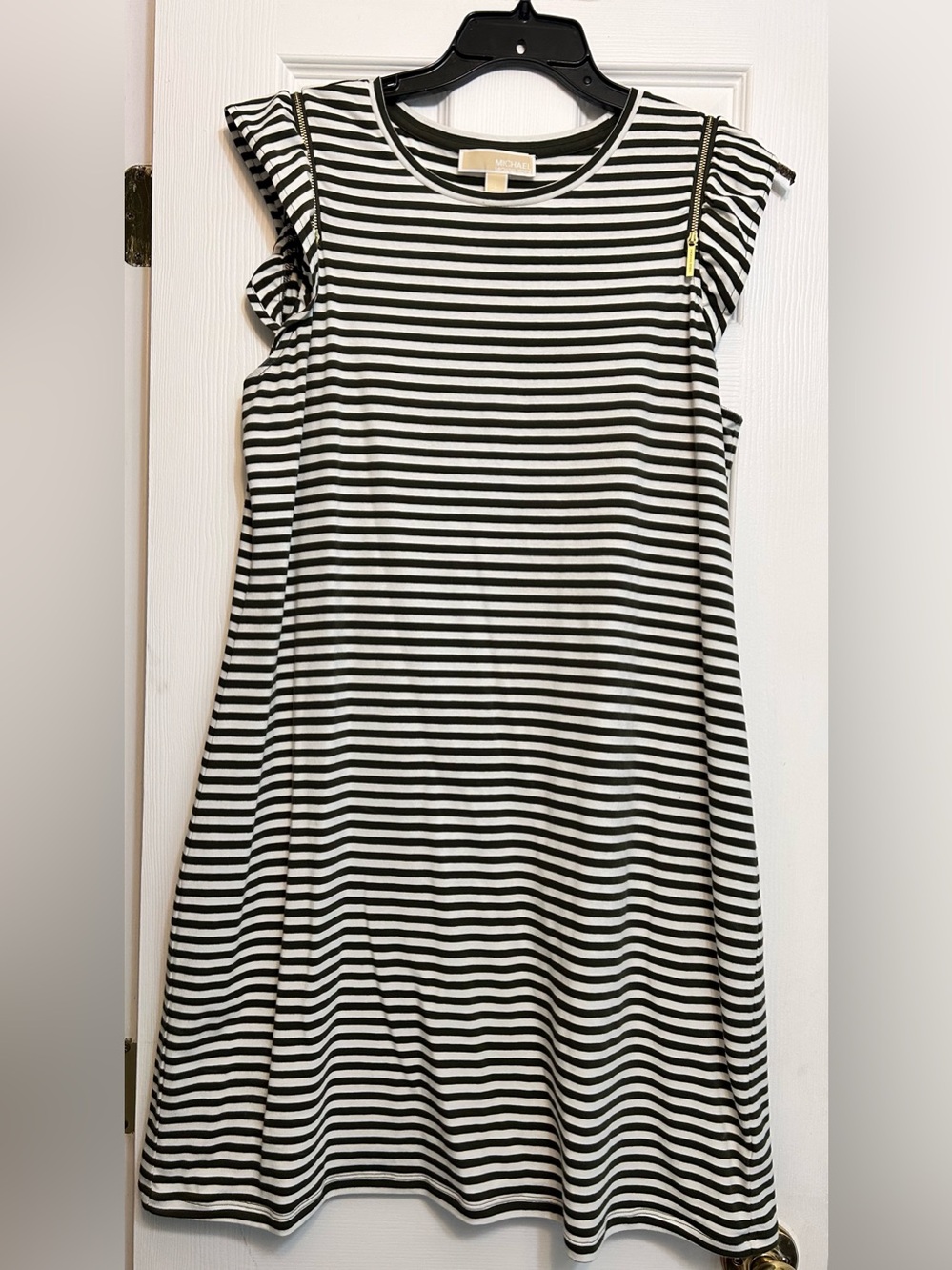 Michael Kors Olive and Cream Striped A-Line Dress